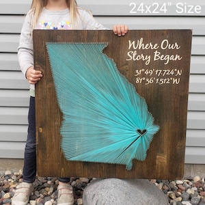 Georgia String Art Map, Rustic Wood State Sign, Custom Anniversary Gift