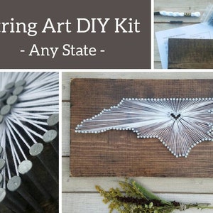 DIY North Carolina String Art Kit, State string Art Kit, North Carolina Nail Art, Rustic Wood Wall Art, NC love, NC home, 9x13