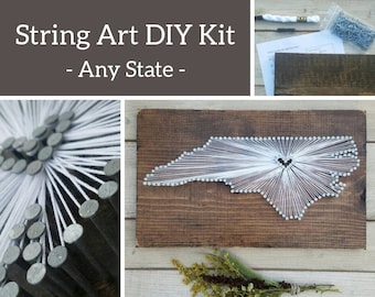 DIY North Carolina String Art Kit, State string Art Kit, North Carolina Nail Art, Rustic Wood Wall Art, NC love, NC home, 9x13