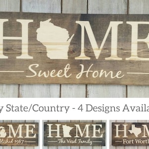 Wisconsin State Sign, Home Sweet Home, Wisconsin Gift, Wisconsin Love, Wisconsin Rustic Home Decor, Map, Print, Wood Sign State Art, 9x24