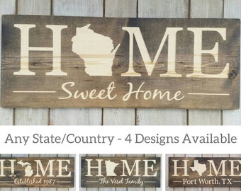 Wisconsin State Sign, Home Sweet Home, Wisconsin Gift, Wisconsin Love, Wisconsin Rustic Home Decor, Map, Print, Wood Sign State Art, 9x24