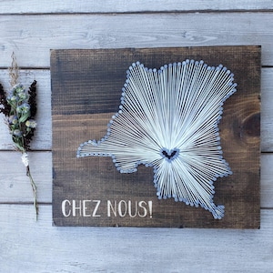DRC String Art Map, Democratic Republic of Congo, Rustic Wood Wall Decor