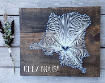 Democratic Republic of Congo String Art sign Adoption Sign, DRC Gift, DRC Nail Art Sign, DRC Custom Sign, Rustic Decor, Wood Wall Art, 11x13