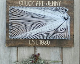 Kansas String Art, Kansas Home Sign,  Kansas Decor, Kansas Nail Art, Kansas Gift, Kansas custom sign, Kansas love, Kansas Map, 9x13
