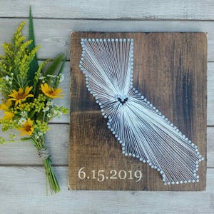 California String Art Map, Rustic Wood State Decor, Personalized Gift