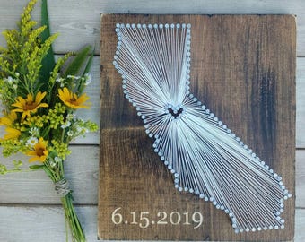 California String Art Map, Rustic Wood State Decor, Personalized Gift