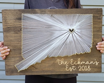 Connecticut String Art, Connecticut wood sign, Connecticut Nail Art, Connecticut rustic decor, Personalized Gift, 9x13, 16x24