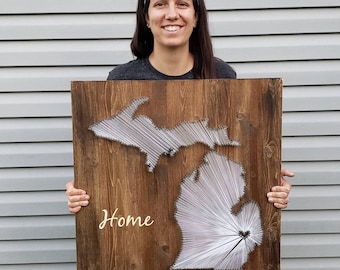 Michigan String Art, Michigan Decor, State String Art, Michigan Nail Art, Michigan State University, Michigan Wolverines,  11x13, 24x24