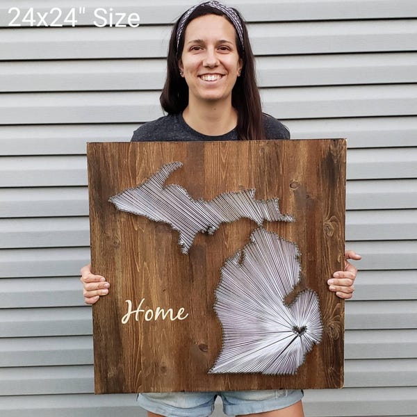 Michigan String Art, Rustic Wood State Decor, Wolverines Gift