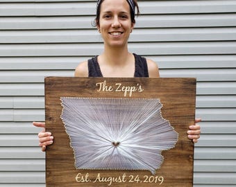 Iowa State String Art, Iowa State Map, State string Art, Iowa Nail Art, Iowa Gifts, Rustic Decor, Iowa State University, 9x13, 16x24