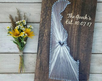 Delaware String Art, Rustic State Sign, Custom Engraved Wood Decor