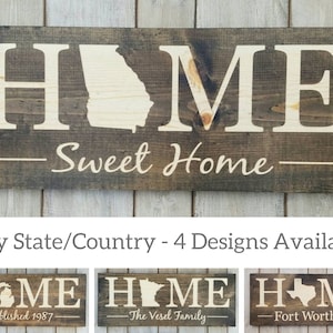 Georgia Home Sweet Home, Georgia State Sign, Georgia Gift, Georgia Map, Print, Georgia Home Decor, Rustic Home Decor, State Wall Art, 9x24