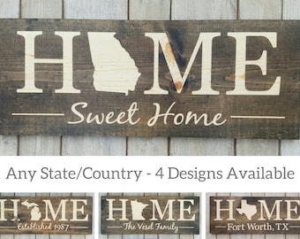 Georgia Home Sweet Home, Georgia State Sign, Georgia Gift, Georgia Map, Print, Georgia Home Decor, Rustic Home Decor, State Wall Art, 9x24