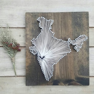 India String Art Map, Rustic Home Decor, Custom Location Gift