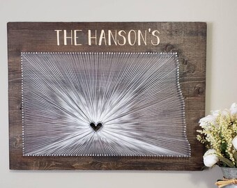 North Dakota String Art, North Dakota Decor, State string Art, North Dakota Nail Art, North Dakota Gift, Rustic Decor, 9x13, 16x24