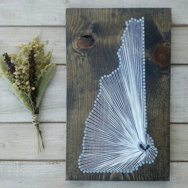 New Hampshire String Art, State string Art, New Hampshire Nail Art, New Hampshire Gift, Custom Rustic Decor Sign, 9x15