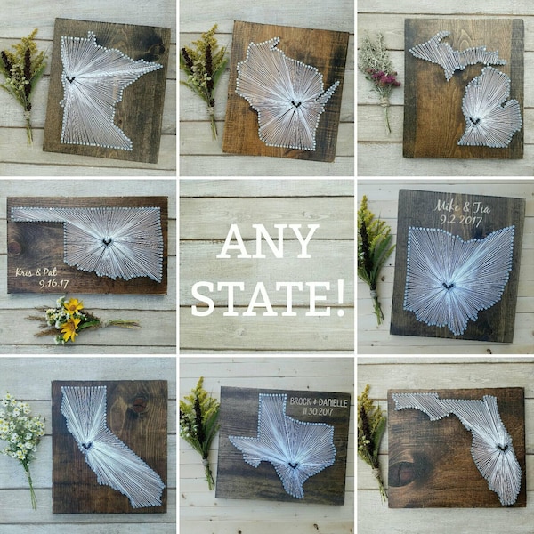 Custom State String Art - 2nd Anniversary Cotton Gift