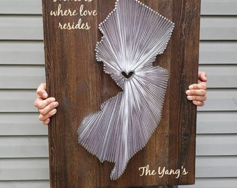New Jersey String Art, New Jersey Decor, State string Art, New Jersey Nail Art, New Jersey Gifts, New Jersey Wall Art, 9x15, 16x24