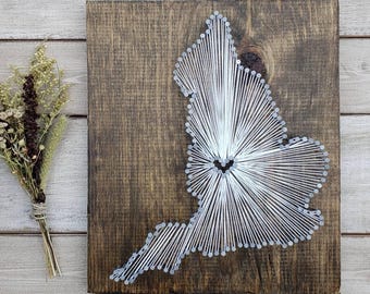 England String Art Sign, Custom Heart Map, Rustic Wood Wall Decor