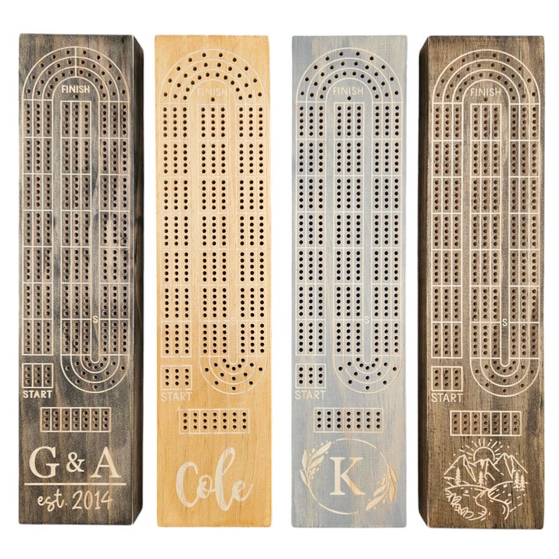 custom engraved cribbage boards, 4 stain options and 9  designs available