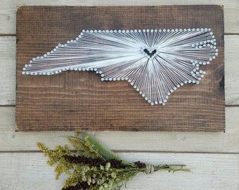 North Carolina String Art, North Carolina Decor, State string Art, North Carolina Nail Art, Rustic Decor, North Carolina, 9x15, 16x24