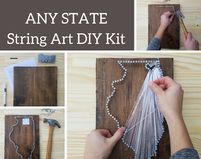 Featured listing image: DIY State String Art Kit/ Nail Art Kit/ State String Art/ Anniversary Gifts for Men/ Anniversary Gifts for women