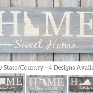 Idaho Home Sweet Home, Idaho State Sign, Idaho Gift, Map, Print, Farewell Gift, Idaho Custom Sign, Rustic Home Decor, State Wall Art, 9x24