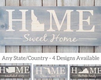 Idaho Home Sweet Home, Idaho State Sign, Idaho Gift, Map, Print, Farewell Gift, Idaho Custom Sign, Rustic Home Decor, State Wall Art, 9x24