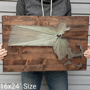 Massachusetts String Art, Massachusetts Decor, State string Art, Massachusetts Nail Art, Massachusetts Gift, Rustic Decor, 9x13, 16x24