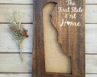 Delaware Sign, Burlap Print, Delaware Decor, Delaware, Delaware Love, Delaware Home Decor, Rustic Decor, Delaware Gift 9x15