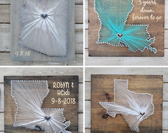 Louisiana Wall Art: Handmade String Map - Custom Heart Design