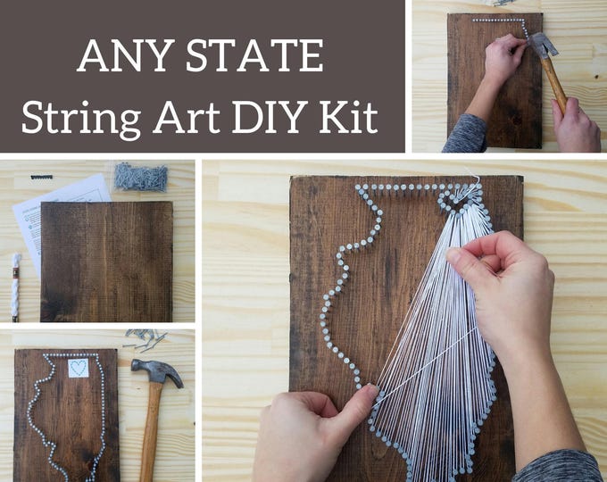 Featured listing image: DIY State String Art Kit/ Nail Art Kit/ State String Art/ Anniversary Gifts for Men/ Anniversary Gifts for women