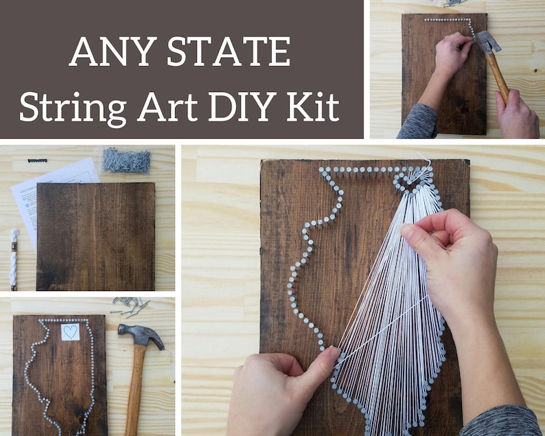 DIY State String Art Kit: Anniversary Gift, Custom Engraved image 1