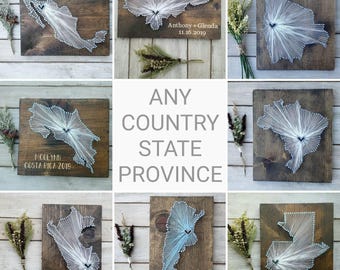 Custom Country String Art, Personalized Map, Rustic Wood Sign