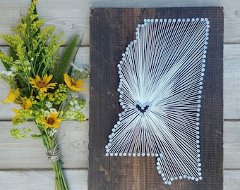 Mississippi String Art, Mississippi Home Sign, Mississippi Decor, State string Art, Mississippi Nail Art, Going Away Gift, 9x13,