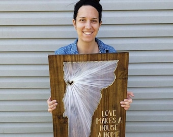 Vermont String Art, Custom State Sign, Rustic Home Decor