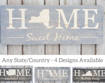 Personalized New York State Wood Sign, Rustic Home Decor (9x24in)
