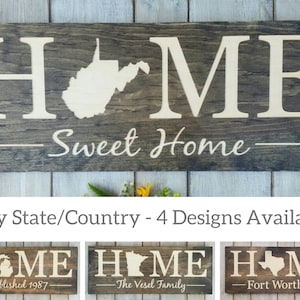 West Virginia State Sign, Home Sweet Home, West Virginia Gift, West Virginia Map, Print, Plaque, Anniversary, West Virginia Home Decor, 9x24
