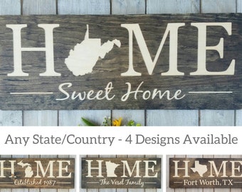 West Virginia State Sign, Home Sweet Home, West Virginia Gift, West Virginia Map, Print, Plaque, Anniversary, West Virginia Home Decor, 9x24