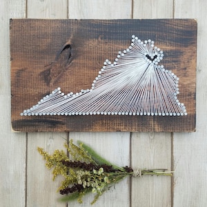 Virginia String Art Map, Rustic Wood Sign, Personalized Home Decor