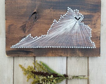 Virginia String Art Map, Rustic Wood Sign, Personalized Home Decor