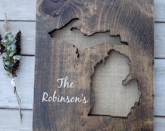 Michigan Sign, Burlap Print, Michigan Decor, Michigan, Michigan Love, Michigan Home Decor, Rustic Decor, Home Decor, State Art, 11x13