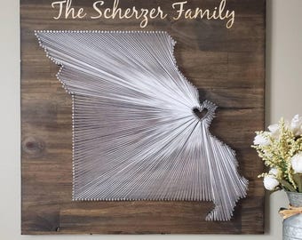 Missouri String Art, Missouri Rustic Decor, State string Art, Missouri Nail Art, Missouri Gifts, Wood Decor, Missouri map, 11x13, 24x24