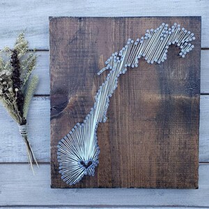 Norway Map String Art, Custom Location, Rustic Wood Sign