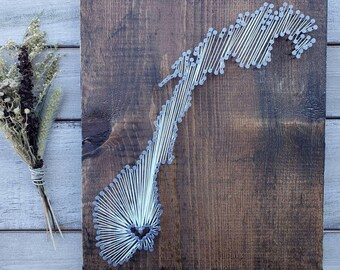 Norway Map String Art, Custom Location, Rustic Wood Sign