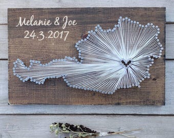 Austria String Art Map, Custom Location Sign, Rustic Wood Decor
