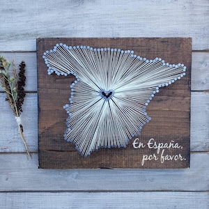 Spain String Art Sign, Custom Heart Map, Rustic Wood Wall Decor