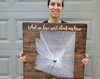 Arizona String Art, Custom Arizona Decor, Arizona Map, Arizona Print, State string Art, Arizona Nail Art, Arizona Gifts, 11x13, 24x24