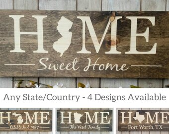 Rustic New Jersey Home Sign, Personalized State Art (9x24")