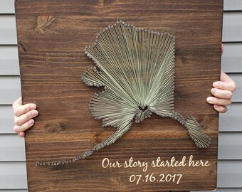 Alaska String Art, Alaska Decor, State string Art, Alaska Nail Art, Alaska Gifts, Alaska Wall Art, Alaska State Map, 11x13, 24x24